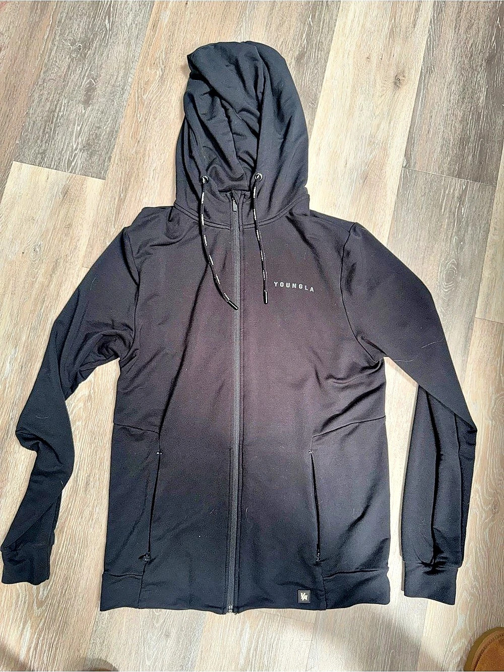 Youngla Black Hooded Jacket Size Large Like New